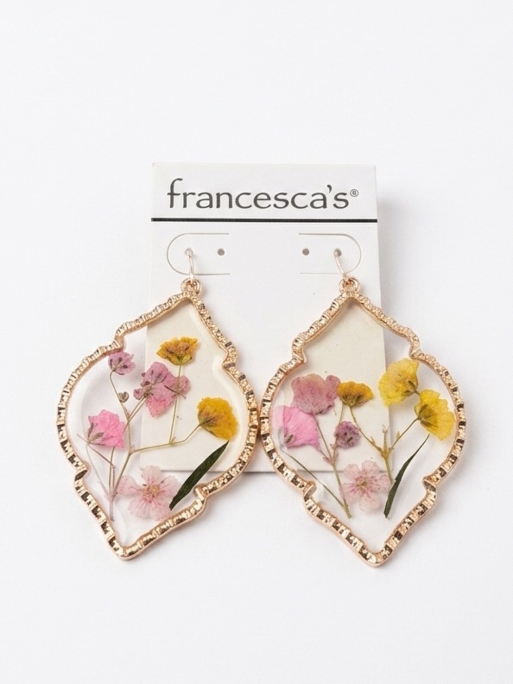 Francesca's Collections Gold Tone Floral Pressed Flower Drop Earrings